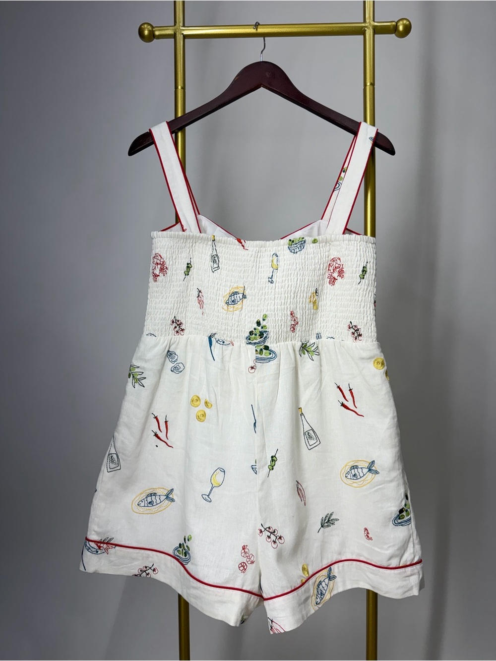 Caroline Constas White Embroidery Linen blend Romper Size Medium - Picture 5 of 12